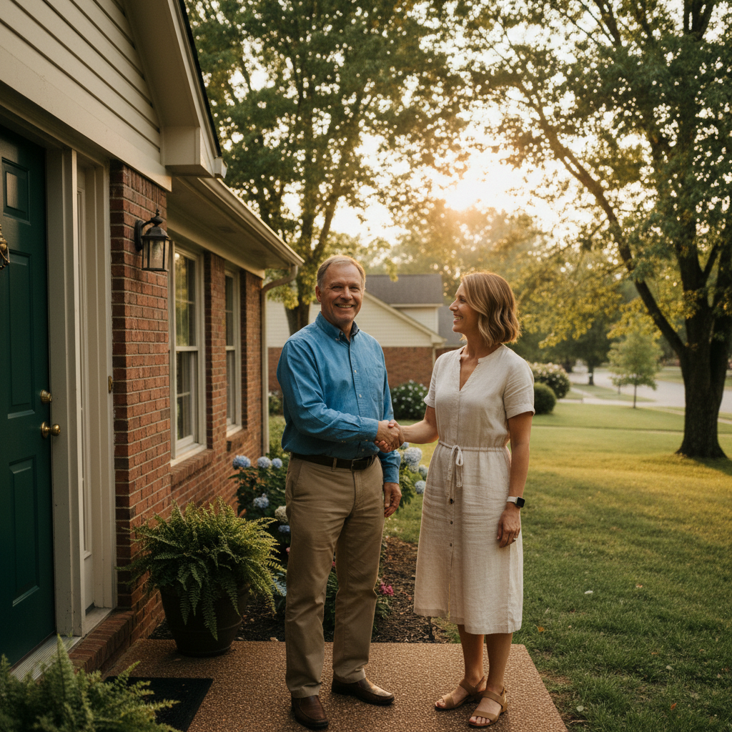 sell my house fast tennessee - homeowner and buyer shaking hands at front door