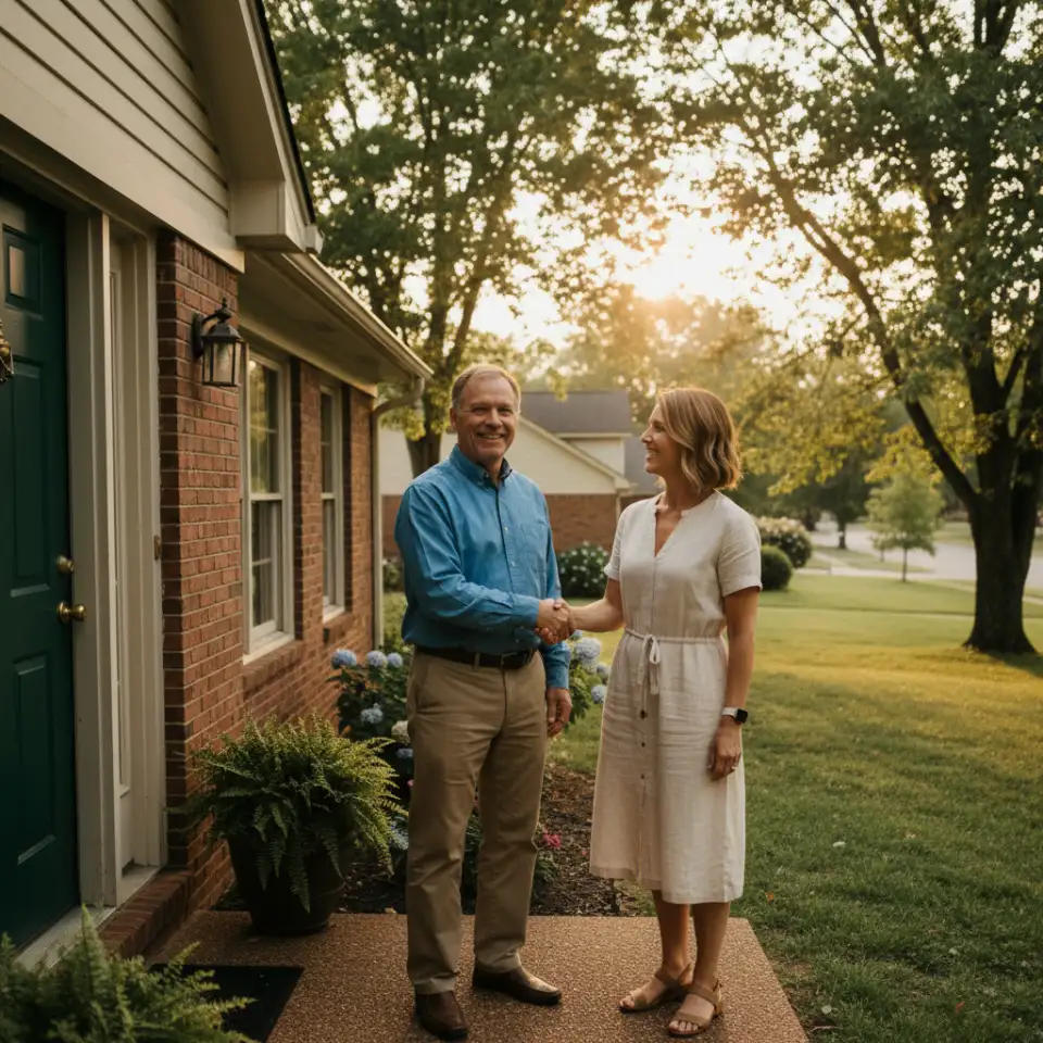 sell my house fast tennessee - homeowner and buyer shaking hands at front door