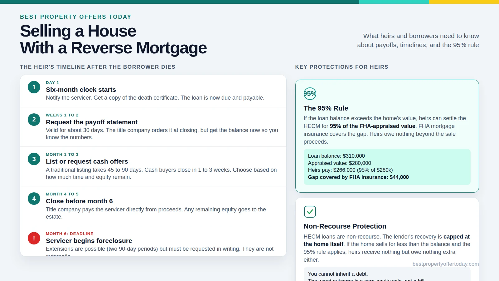 Selling a House With a Reverse Mortgage: Payoff Mechanics, the 95% Rule, and What Heirs Get Wrong